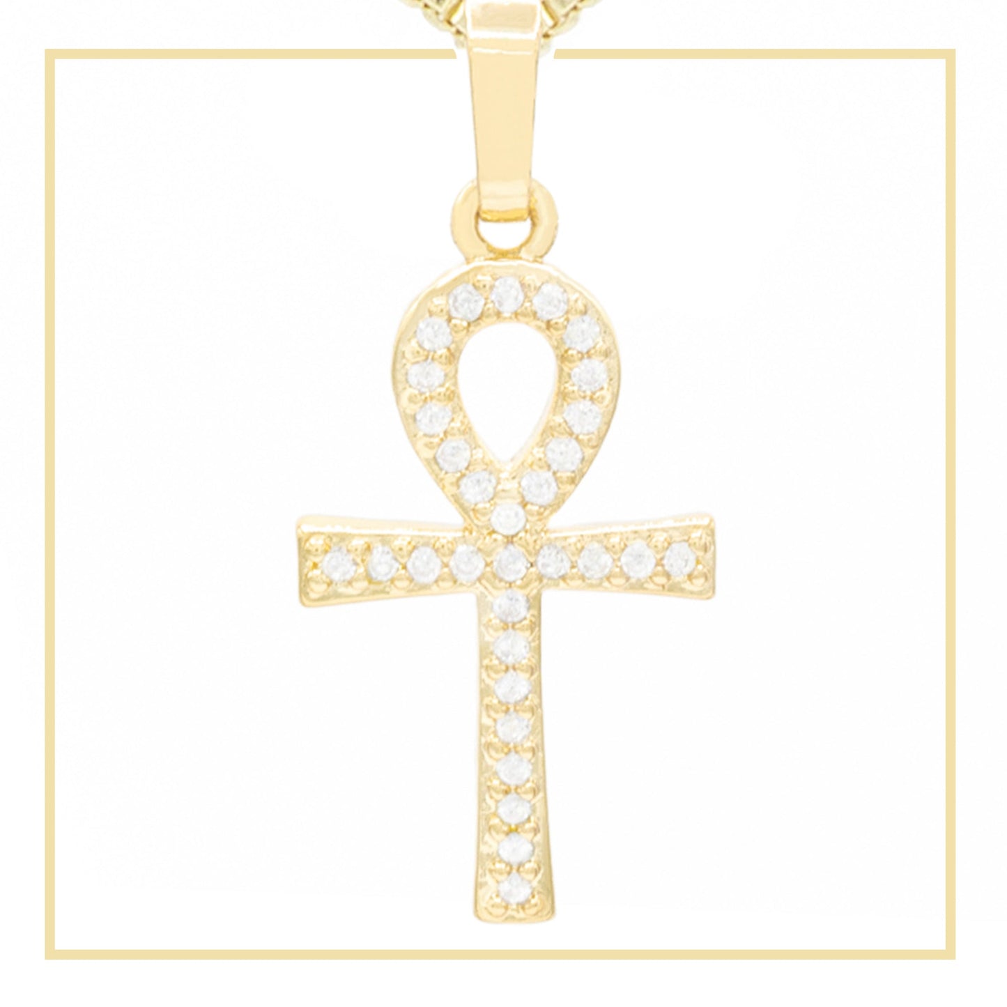 Ankh Cross CZ 14K Gold Pendant