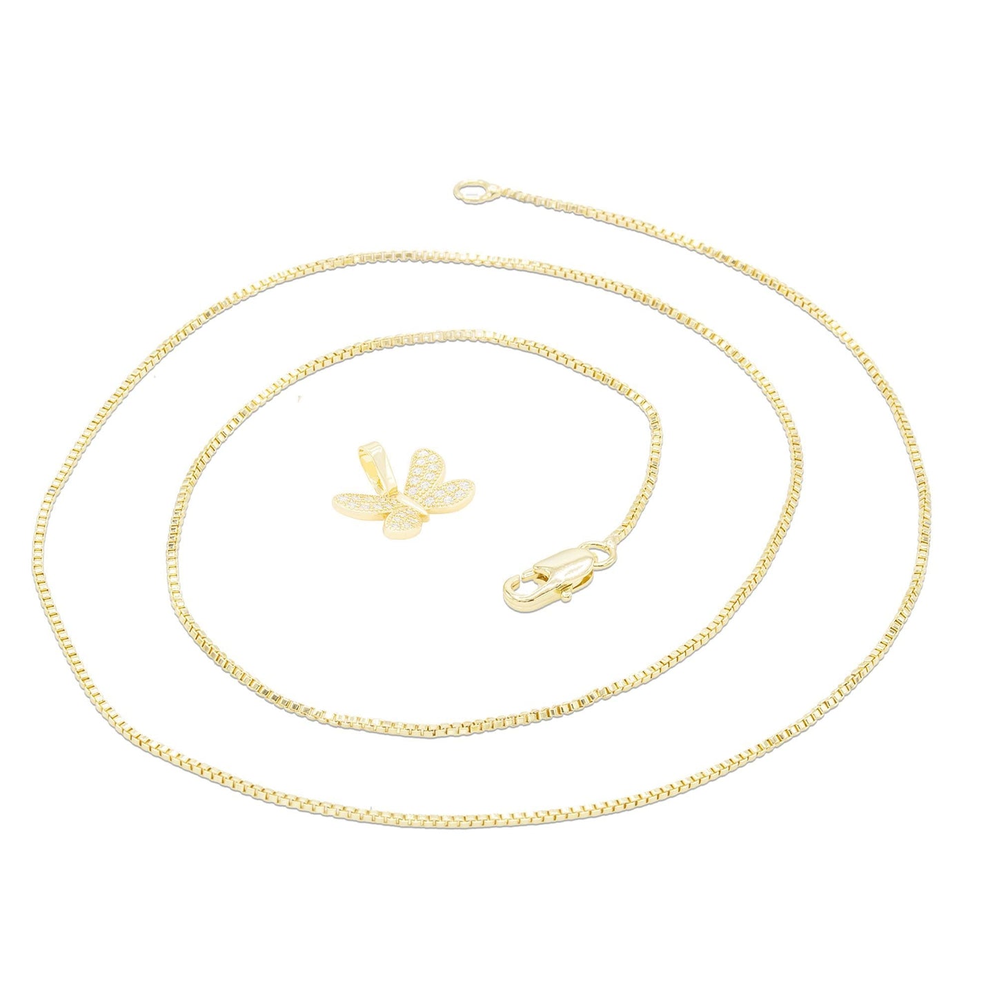 14K Gold Butterfly Pendant Necklace Set
