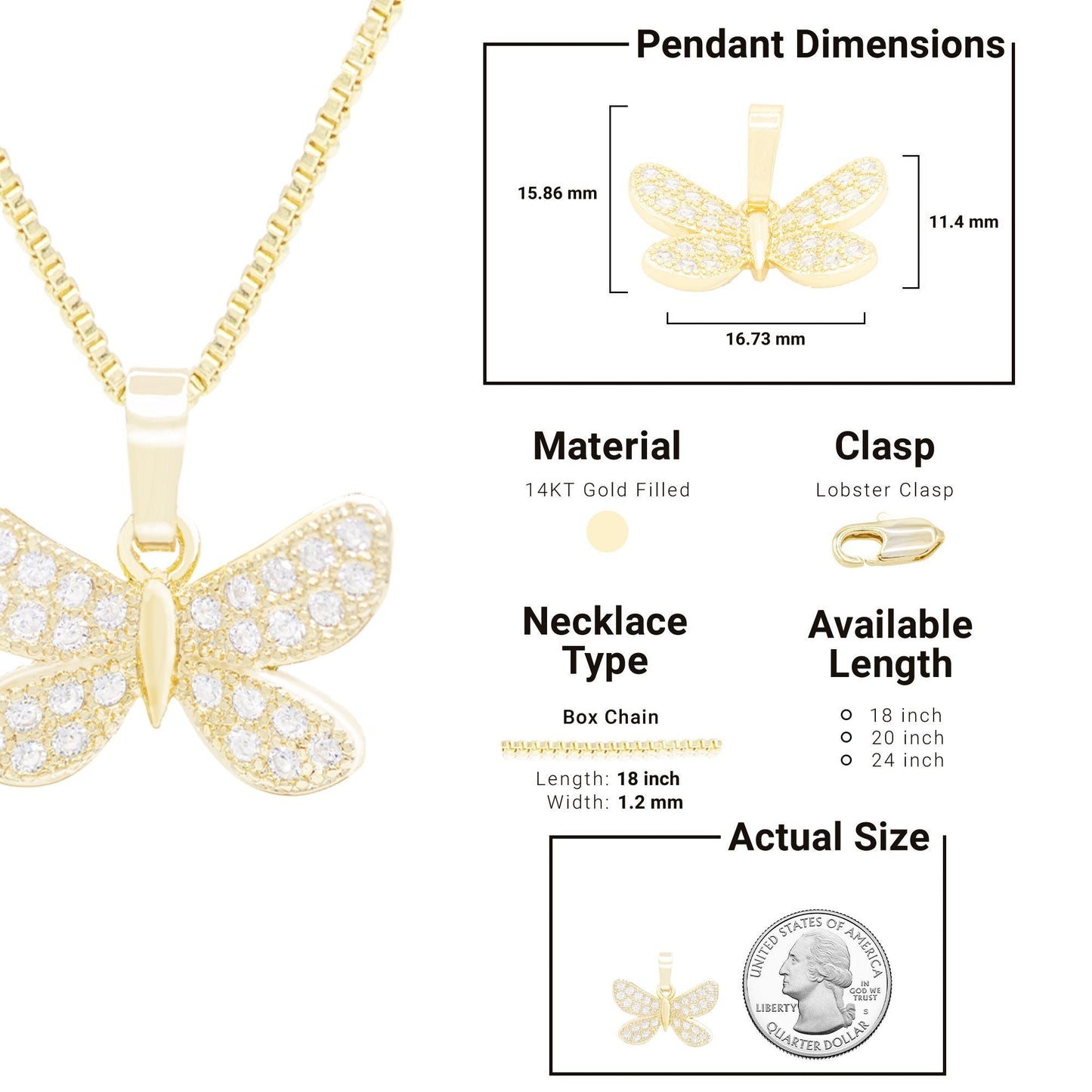 14K Gold Butterfly Pendant Necklace Set