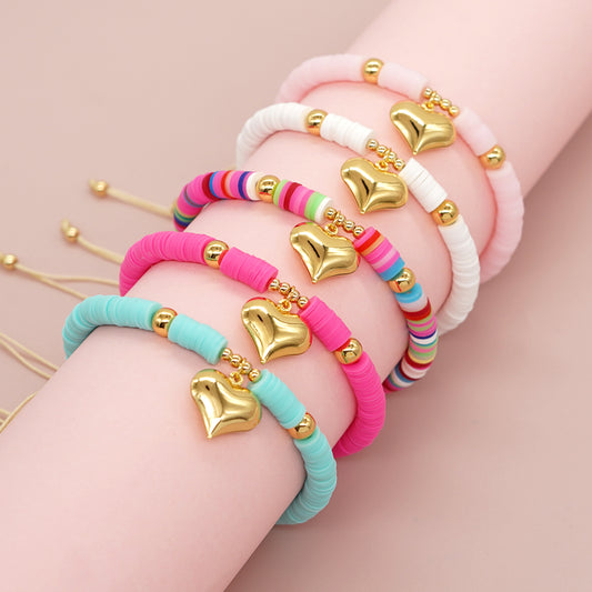 "Bohemian Heart - Ethnic-Inspired Soft Clay & Rope Bracelet"