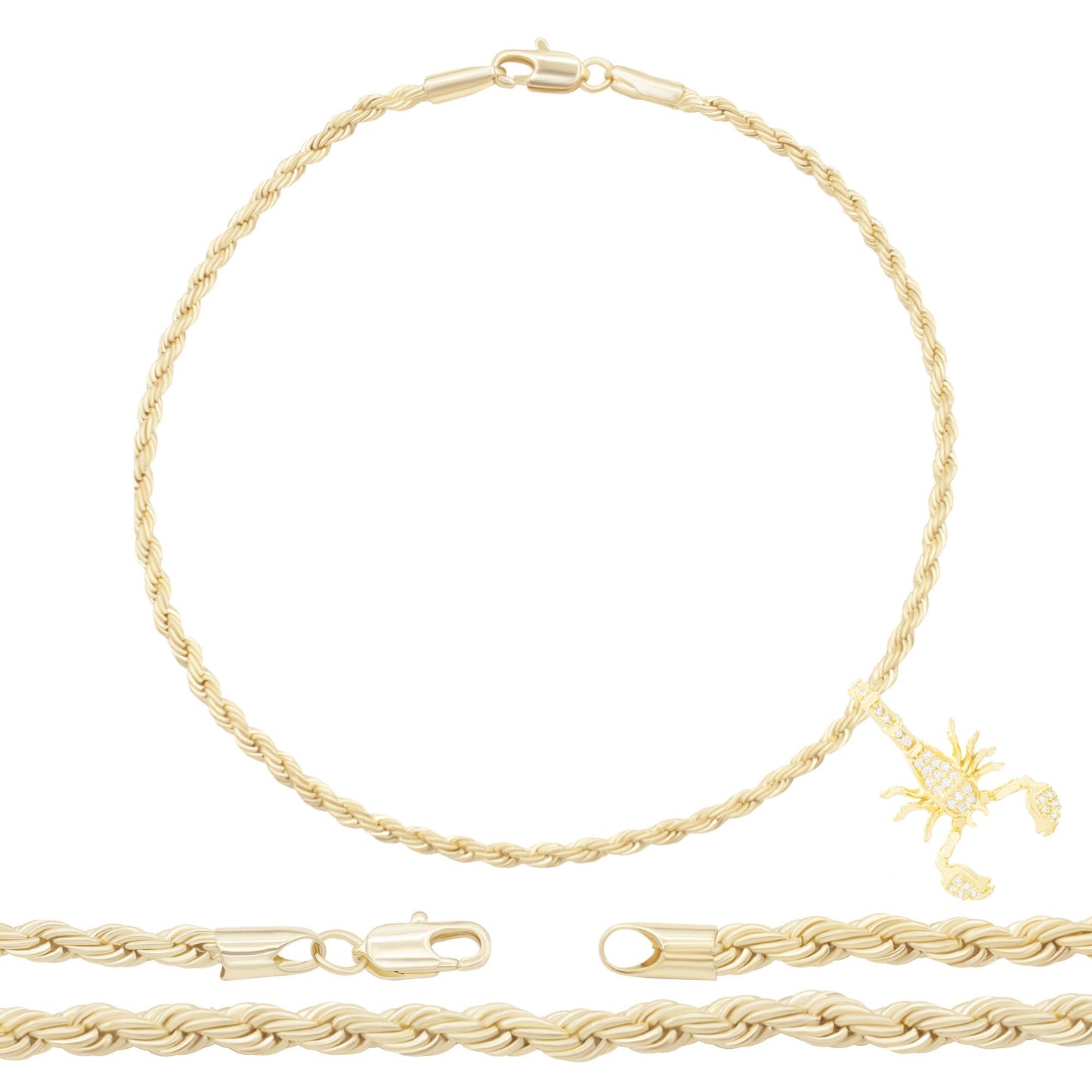 Rope 14K Gold Filled CZ Heart Anklet